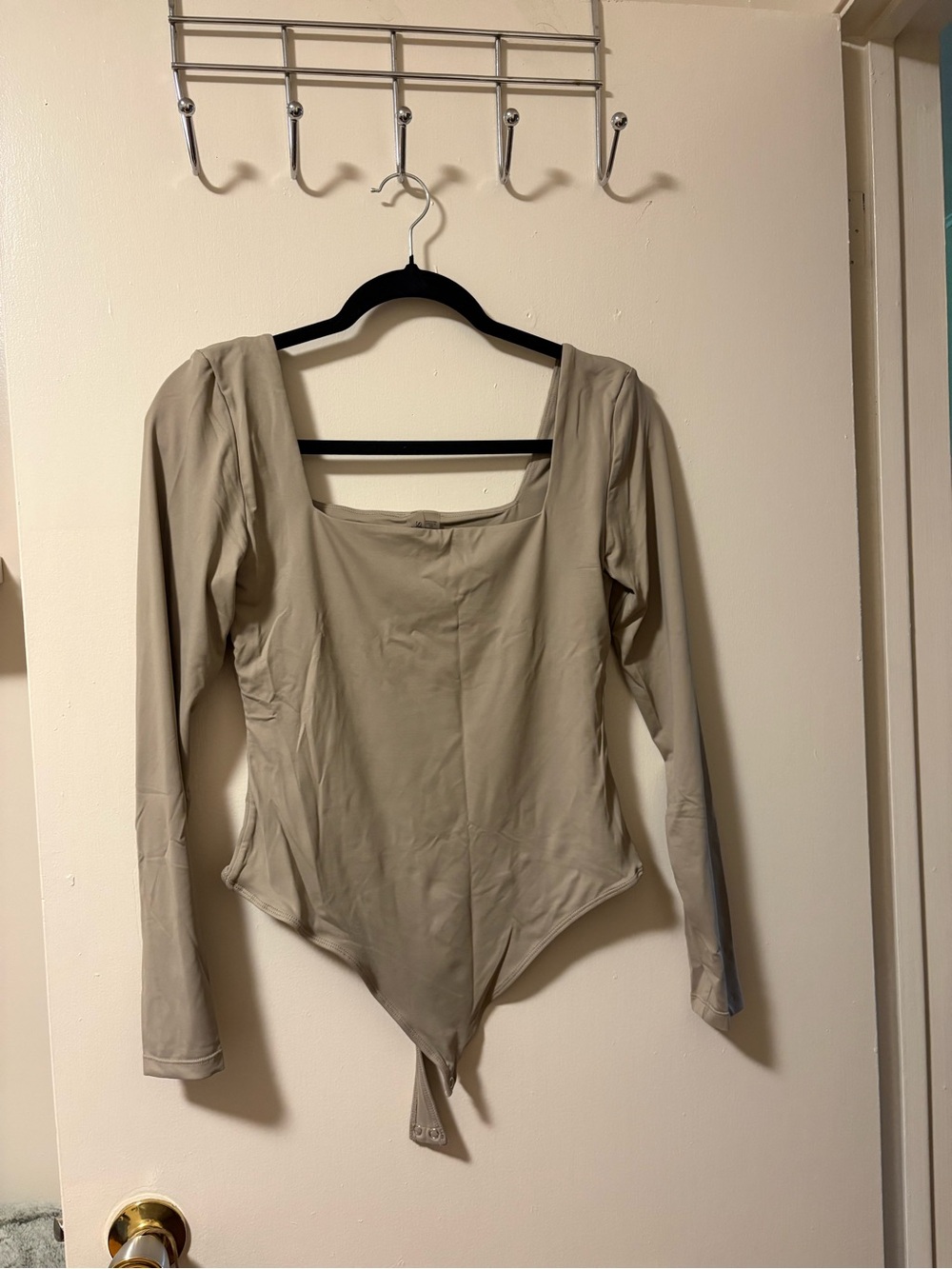 Second Skin Beige Long Sleeve Square Neck Bodysuit
